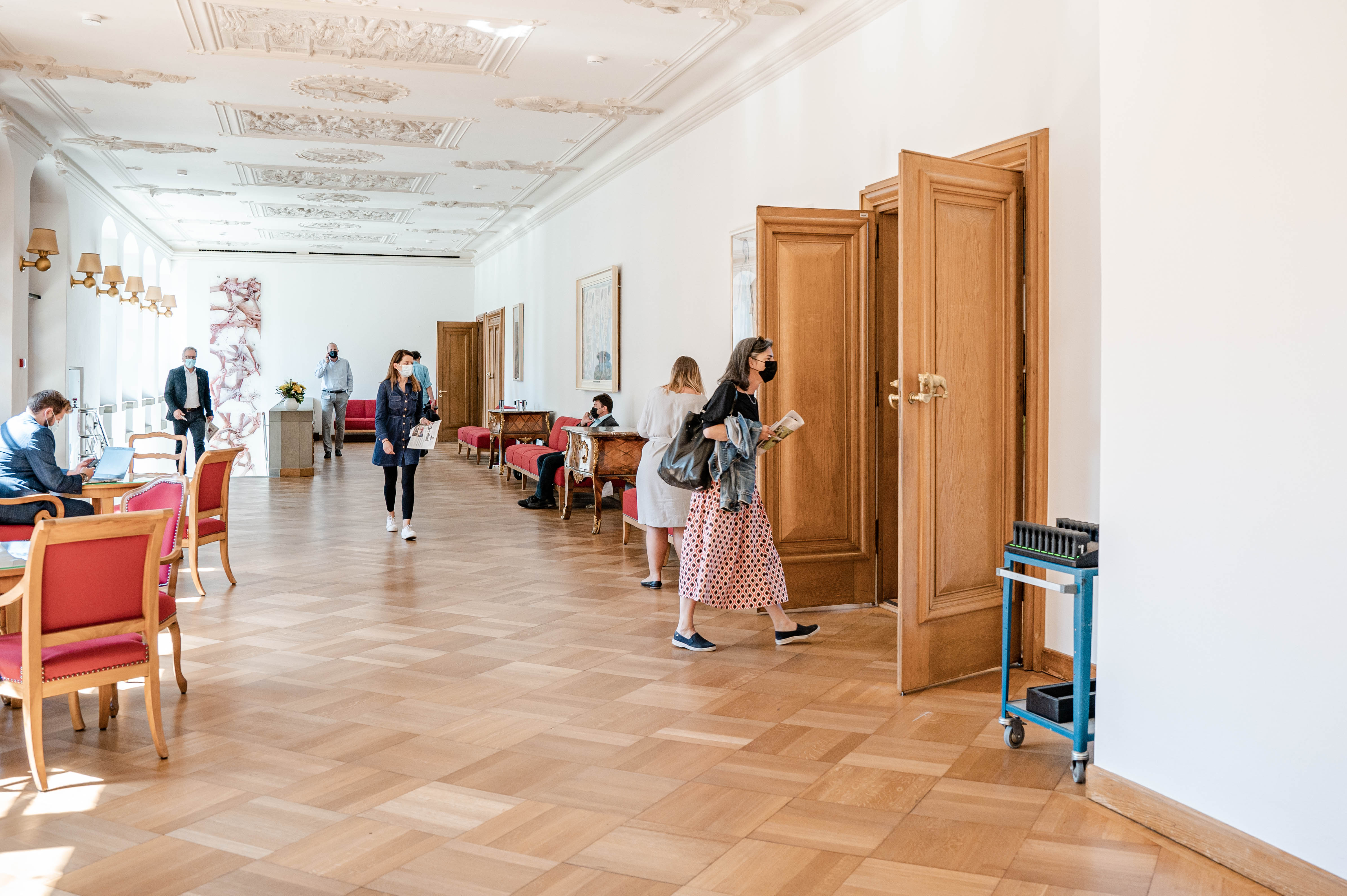 Wandelhalle Rathaus Bern, Beginn Session, September 2021; Bild: Susanne Goldschmid